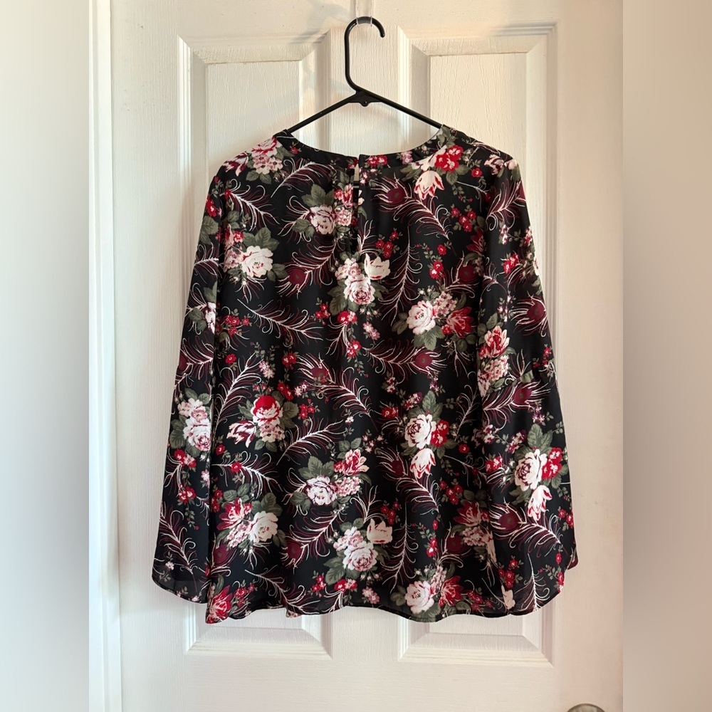 Loft Floral Long Sleeve Blouse with Bell Sleeves Size Large Boho Office Casual